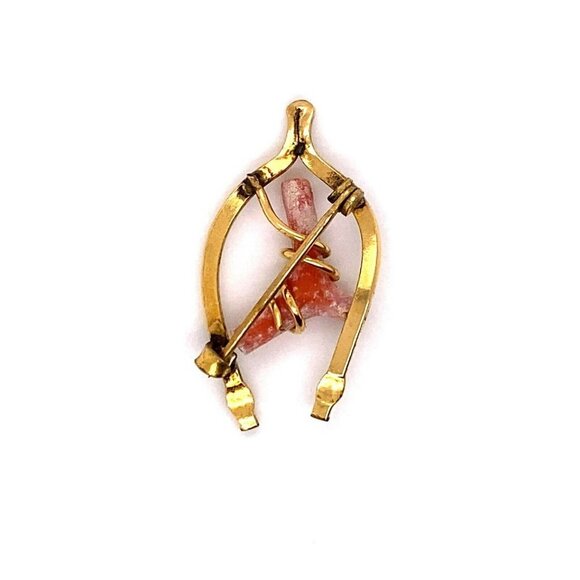 Antique Gold Plate & Natural Coral Wishbone Brooch Pin! 145 - Picture 2 of 5